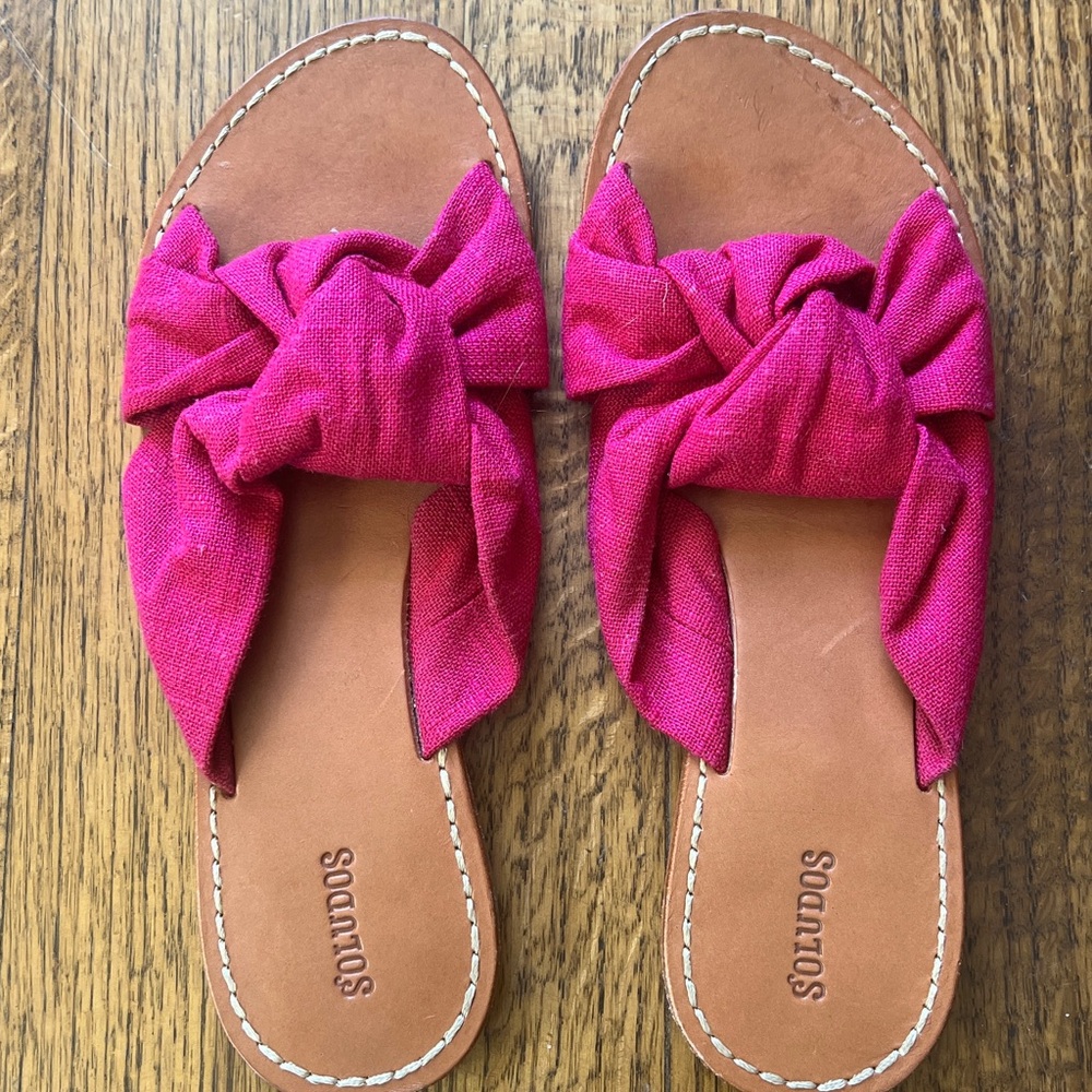 Soludos Pink and Brown Bow Sandals